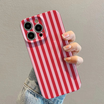 Phone Case For iPhone 17 16 15 14 13 12 11 Pro Max Air 16e 7 8 Plus XS Max X XR INS Fashion Pink Striped Hard PC Bumper Cover