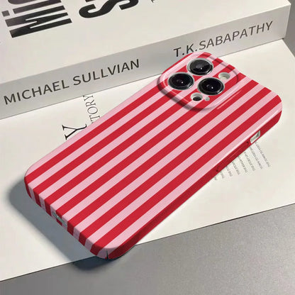 Phone Case For iPhone 17 16 15 14 13 12 11 Pro Max Air 16e 7 8 Plus XS Max X XR INS Fashion Pink Striped Hard PC Bumper Cover
