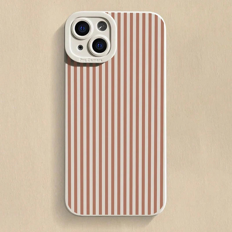 Pink Striped Painted Anti-Drop Phone Case For iPhone 11 12 13 14 15 16 17 Pro Max XS XR X 7 8 Plus 16E 17 Air Candy Bumper Cover