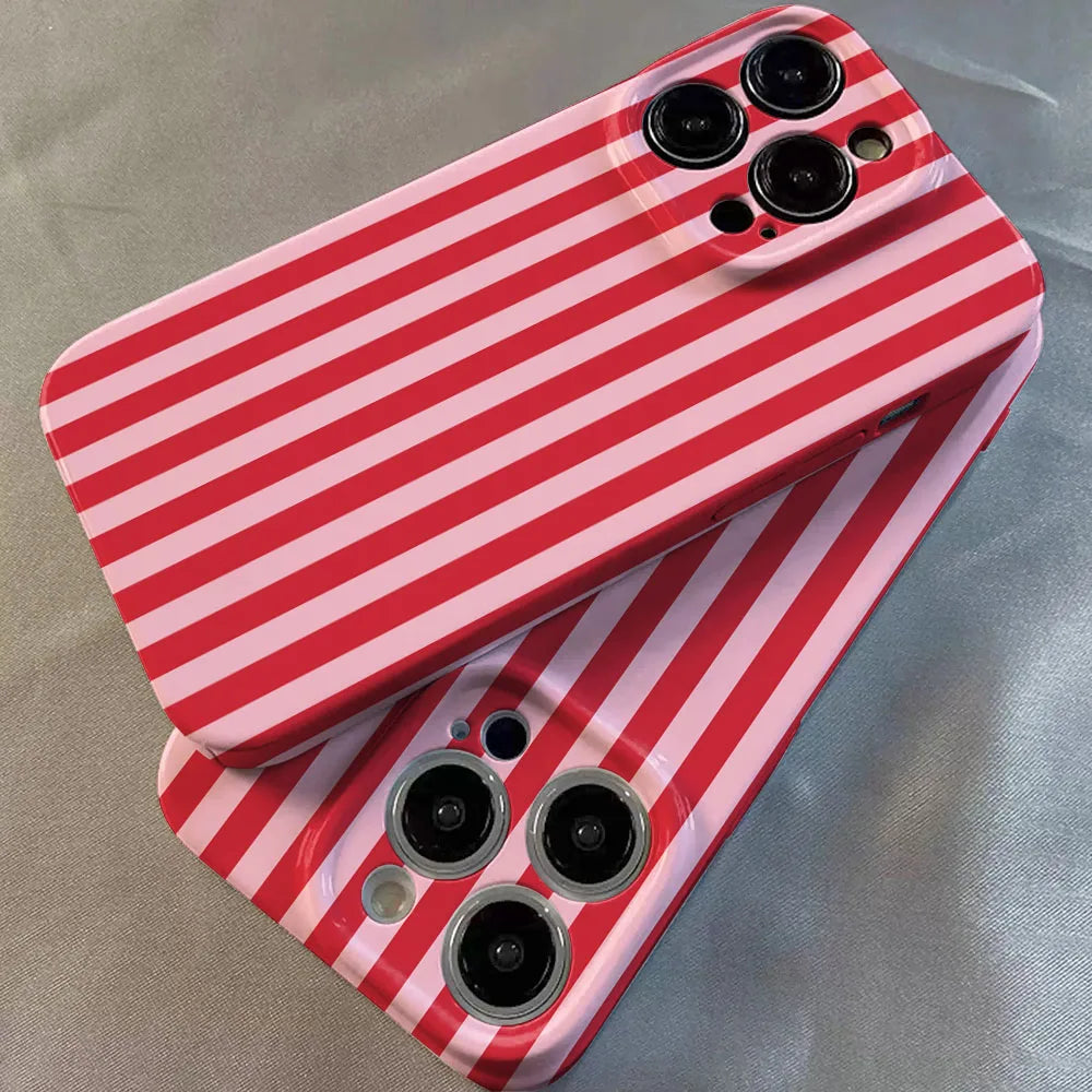 Phone Case For iPhone 17 16 15 14 13 12 11 Pro Max Air 16e 7 8 Plus XS Max X XR INS Fashion Pink Striped Hard PC Bumper Cover