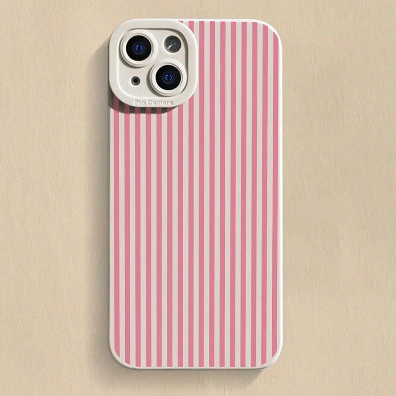 Pink Striped Painted Anti-Drop Phone Case For iPhone 11 12 13 14 15 16 17 Pro Max XS XR X 7 8 Plus 16E 17 Air Candy Bumper Cover