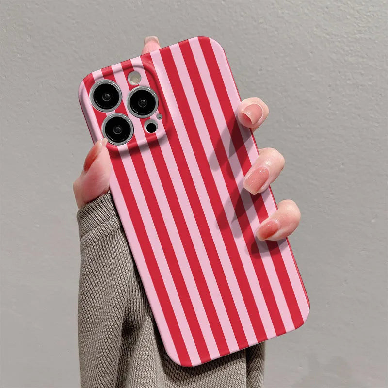 Phone Case For iPhone 17 16 15 14 13 12 11 Pro Max Air 16e 7 8 Plus XS Max X XR INS Fashion Pink Striped Hard PC Bumper Cover