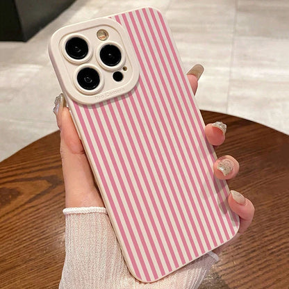 Pink Striped Painted Anti-Drop Phone Case For iPhone 11 12 13 14 15 16 17 Pro Max XS XR X 7 8 Plus 16E 17 Air Candy Bumper Cover